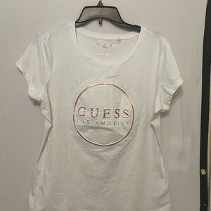 Guess White Tee with Gold Logo